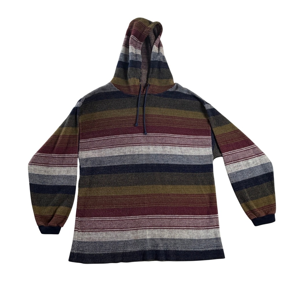 Vintage 90s Pazzo Mens L Striped Baja Knit Hoodie Sweater Acrylic Korea